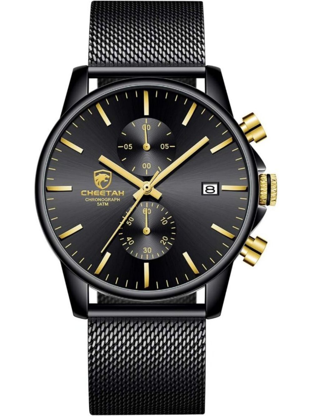 Sleek Minimalist Men's Watch - Waterproof Quartz Analog Chronograph with Mesh